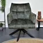 Fauteuil Tino - Stof Adore Hunter 156 met zwart stalen draaibare poot - Vooraanzicht Sfeerfoto