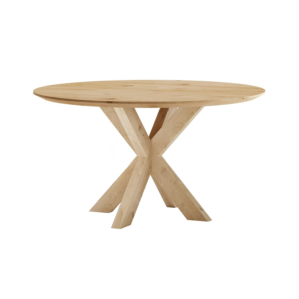 Eettafel Eiken Rond Verjongd Blank met Massief Eiken spinpoot