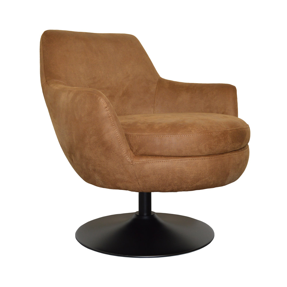 Fauteuil Azura Eco leer Bull 28 Cognac Vooraanzicht Schuin