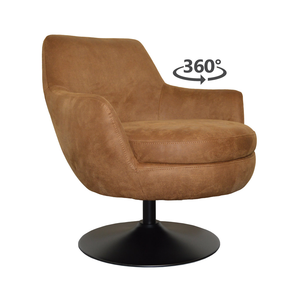 Fauteuil Azura Eco leer Bull 28 Cognac Zijaanzicht 360