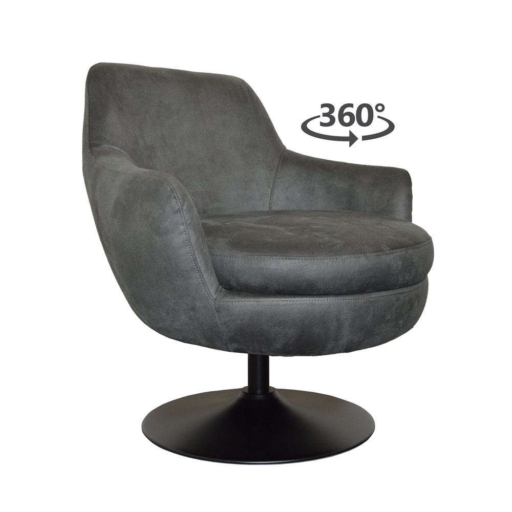 Fauteuil Azura Eco leer Bull 67 Anthracite Vooraanzicht Schuin (2) 360