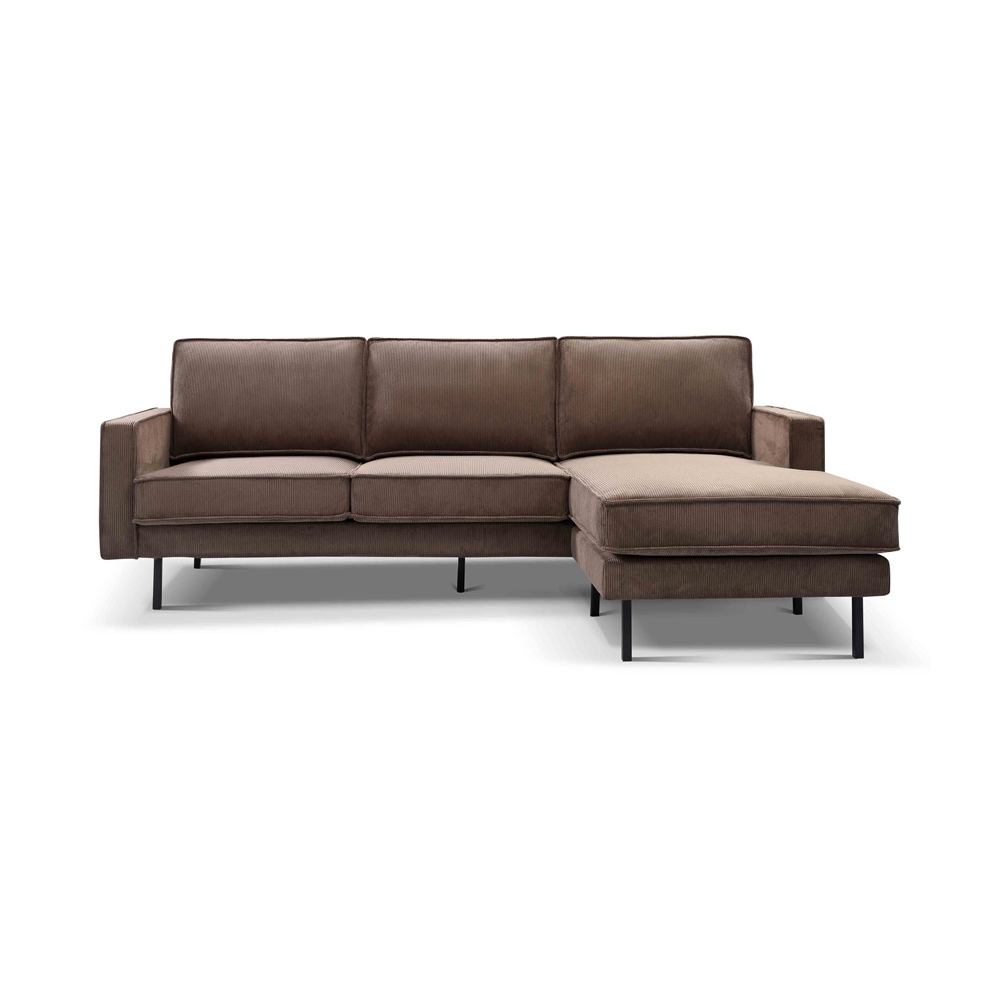 Tower Living Loungebank Derby 2,5 zits+chaise loinge Stof Lara 005 pale brown Rechts