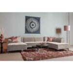 Loungebank + Ottoman Leeds 2.5 zits met Stof City 120 beige Rechts Sfeerfoto