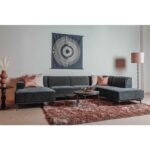 Loungebank + Ottoman Leeds 2.5 zits met Stof City 464 black blue Rechts Sfeerfoto